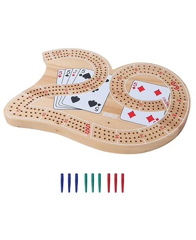 Gse Games & Sports Expert Wooden 3-Track 29 Cribbage Board Game with Plastic Pegs, Classic Three-Person Cribbage Board
