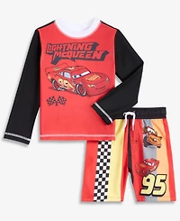 Dreamwave Toddler Boys' 2T-4T Cars Long-Sleeve Rashguard & Mesh-Lined Swim Trunks, 2-Piece Set