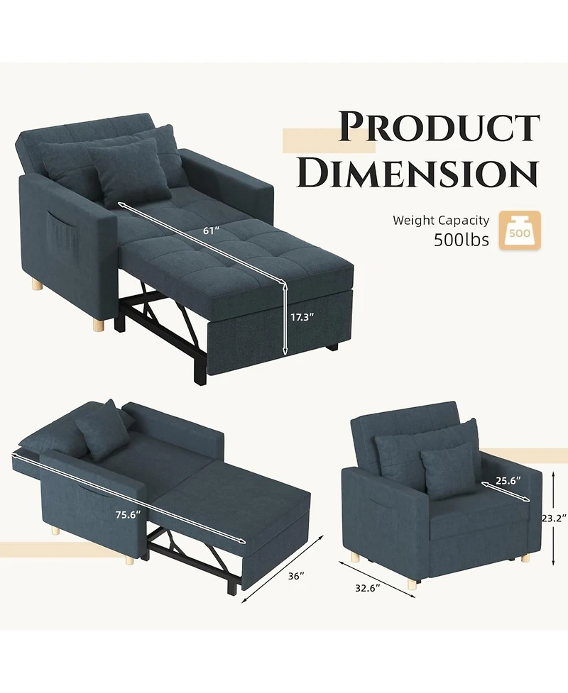 Aecojoy 36" Sleeper Chair, Convertible Chair Bed for Adults, 3-in-1 Pull Out Sofa