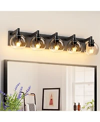Busdays Bathroom Light Fixtures Over Mirror 5-Lights Vanity Light with Clear Globe Glass Shade Black Wall Sconce Vanity Lighting (Bulbs Not Included