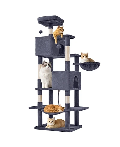 Zeus & Ruta 66in Cat Tree Tower: Large Multi-Cat Climbing, Extended Platform, Hammock, Pet House