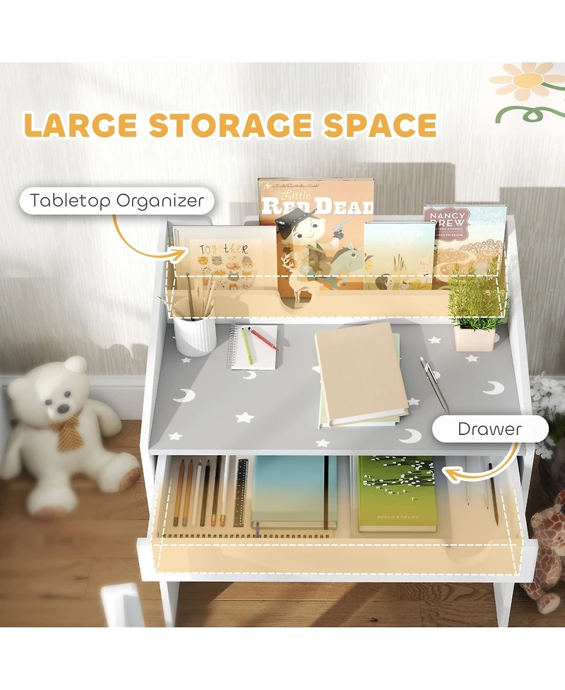 Hongge Kids Desk and Chair Set with Storage Organizer for Ages Three and Up