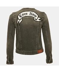 Pre-Owned Zadig & Voltaire Women's Grey Distressed Denim Embroidered Kiok Gris Brode Jacket
