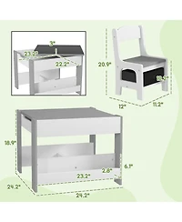 Hongge Kids Table and Chair Set with Reversible Top Storage and Bookshelf for Ages Three to Eight