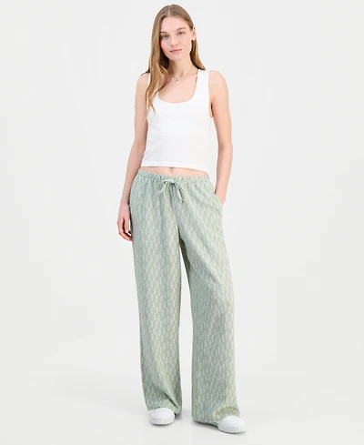 Hippie Rose Juniors' Lightweight Printed Wide-Leg Pants