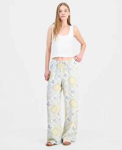 Hippie Rose Juniors' Lightweight Printed Wide-Leg Pants