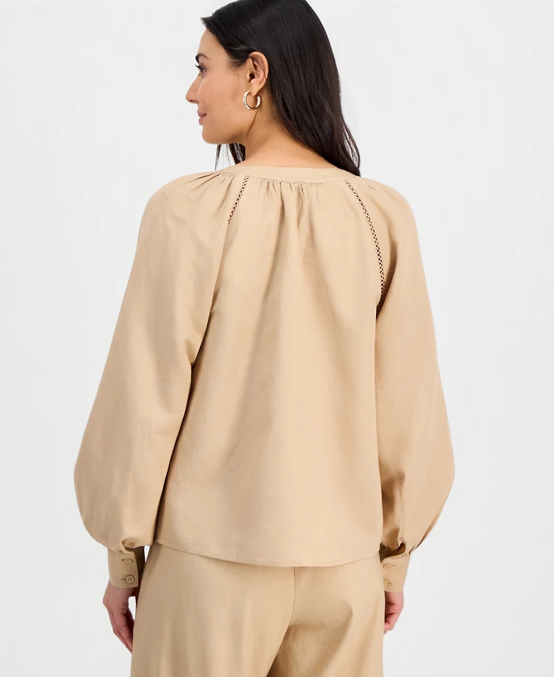 I.n.c. International Concepts Petite Split-Neck Blouson-Sleeve Blouse, Macy's Exclusive