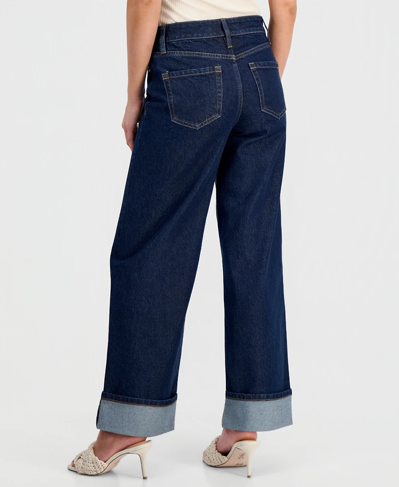 I.n.c. International Concepts Petite High-Rise Pintuck Cuffed Wide-Leg Jeans, Created for Macy's