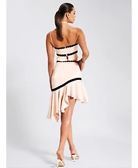 Miss Circle Women's Yareli Beige Lace Trim Satin Strappy Top