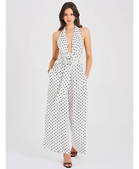 Miss Circle Women's Oriana White Polka Dots Halter Jumpsuit