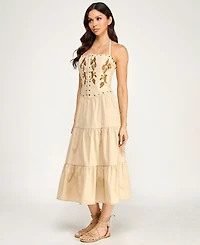 Seni & Cade Juniors' Embroidered Lace Up Halter Neck Corset With Nail Heads Skirt