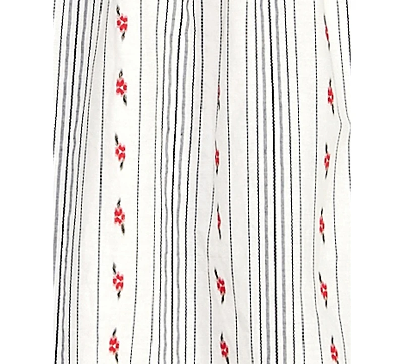 Seni & Cade Juniors' Embroidered Floral Stripe With Tie Shoulders Dress