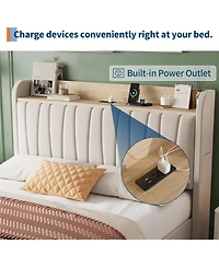 gaomon Upholstered Platform Bed Frame with Storage Drawers and Charging Station Headboard, No Box Spring Needed, Easy Assembly