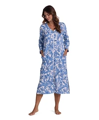 Miss Elaine Women's V-Neck Printed Long Zip Robe