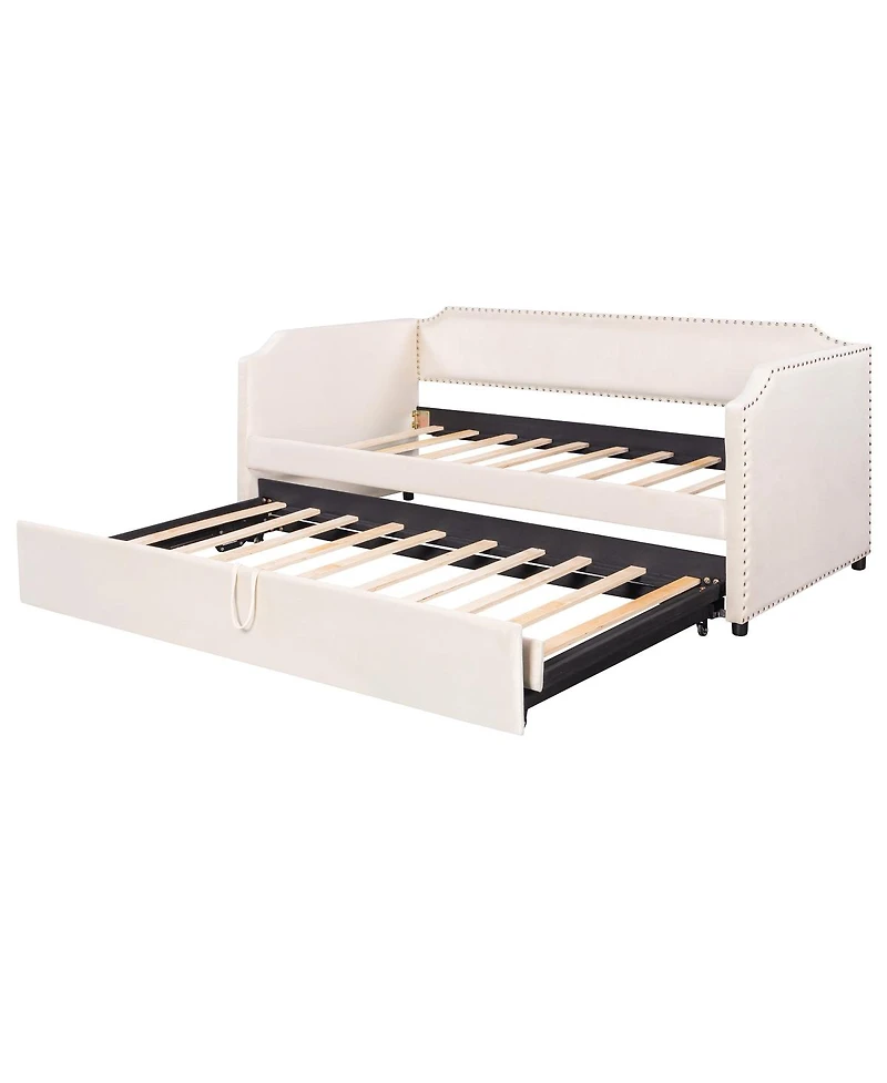 Streamdale Furniture Twin Velvet Upholstered Daybed with Pop Up Trundle