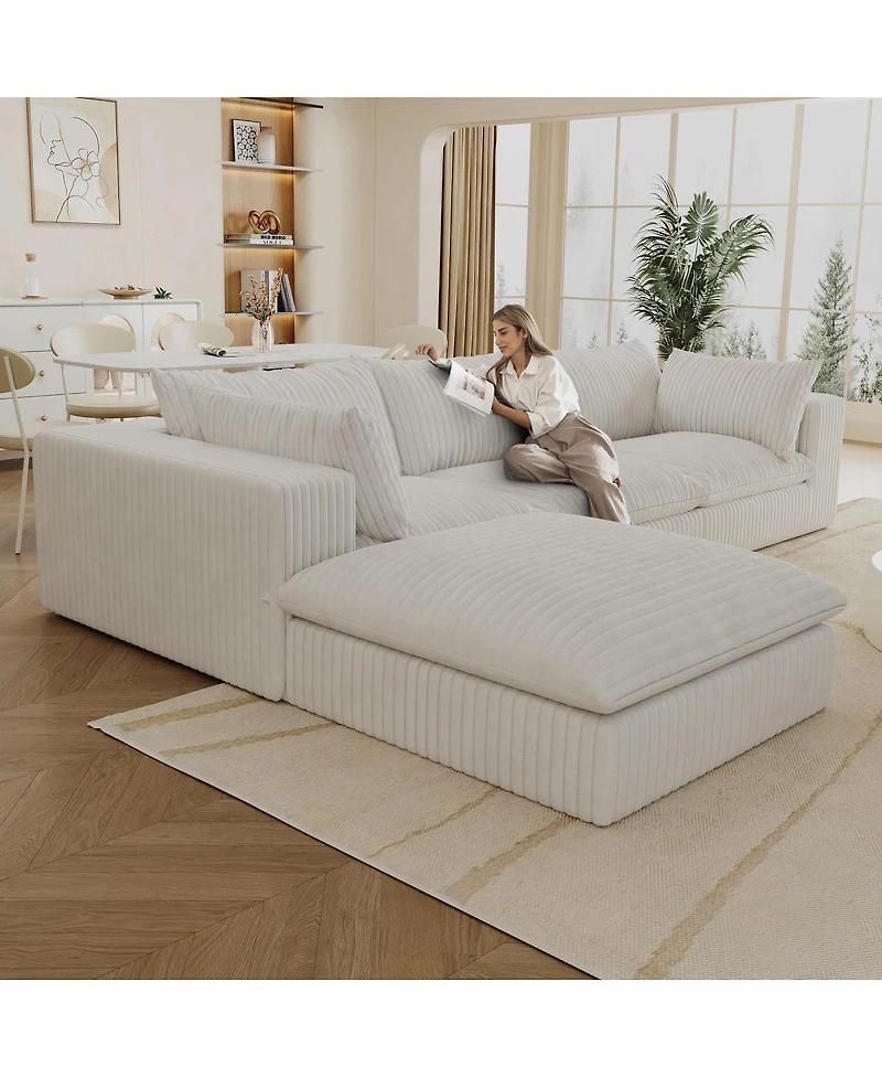 Streamdale Furniture 118.2" Cloud Sofa, Corduroy, Deep Seat, Double-layer, Removable Cushion.