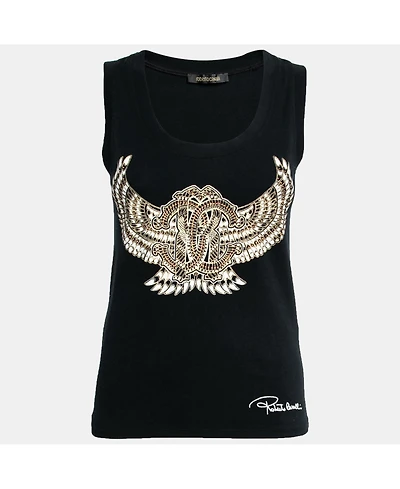 Pre-Owned Roberto Cavalli Women's Black Stretch Cotton Printed Tank Top