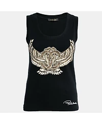 Pre-Owned Roberto Cavalli Women's Black Stretch Cotton Printed Tank Top