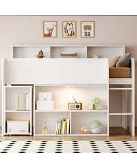 Streamdale Furniture Wood Full Loft bed with Multiple Storage Shelves, Desk and Led