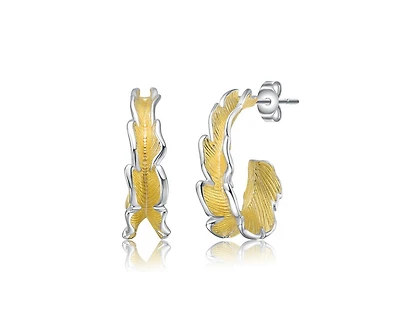 Rachel Glauber Timeless Wavy Hoop Statement Earrings in Two-Toned Gold Plated