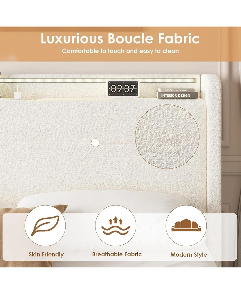 gaomon Bed Frame with 4 Storage Drawers & Storage Headboard, Platform Bed Frame with Charging Station, Usb Ports and Led Light