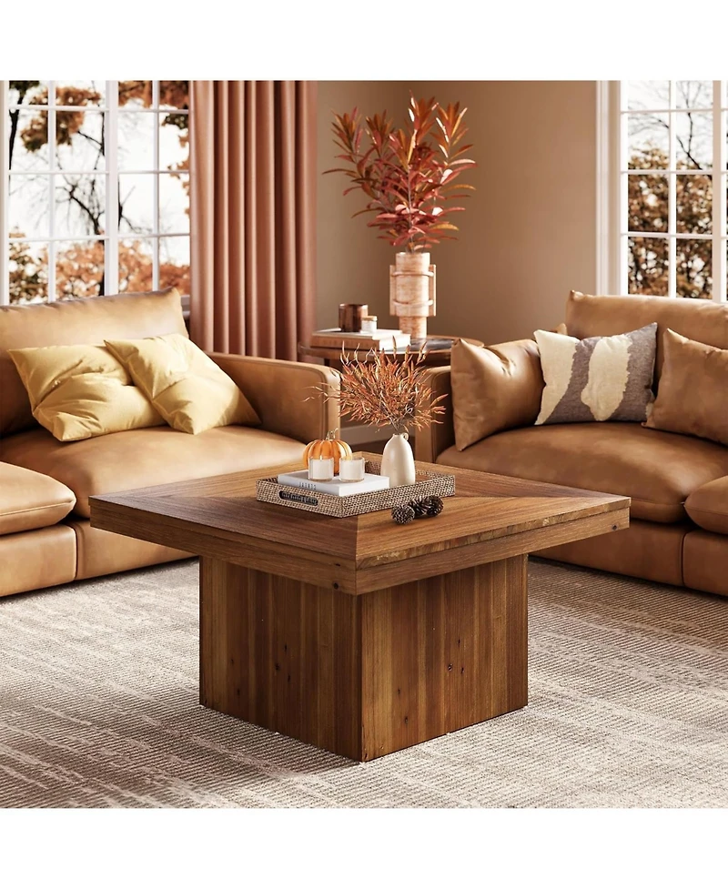 Tribesigns Solid Wood Coffee Table for Living Room, 35.43" Mid Century Modern Square Center Cocktail Table, Farmhouse Accent Tea Cocktail