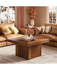 Tribesigns Solid Wood Coffee Table for Living Room, 35.43" Mid Century Modern Square Center Cocktail Table, Farmhouse Accent Tea Cocktail