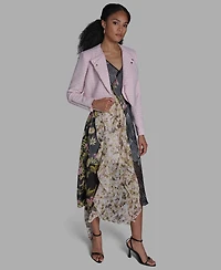 Bcbg Women's Crewneck Textured Cropped Moto Jacket