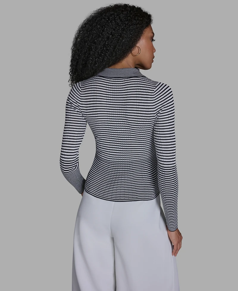 Bcbg Women's Collared Striped Polo Top