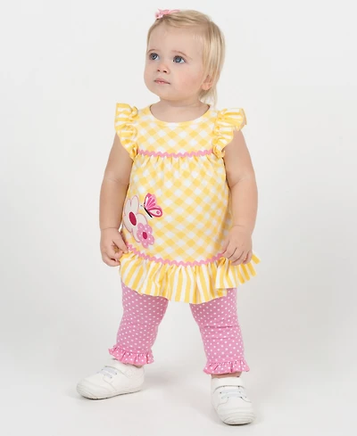 Rare Editions Baby Girls' Check Applique Round Neck Top and Leggings, 2-Piece Set
