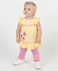 Rare Editions Baby Girls' Check Applique Round Neck Top and Leggings, 2-Piece Set