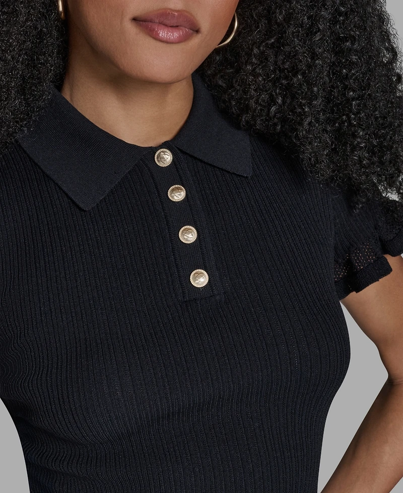 Bcbg Women's Ruffle Hem Short-Sleeve Polo Sweater