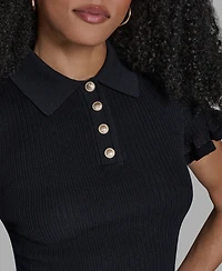 Bcbg Women's Ruffle Hem Short-Sleeve Polo Sweater