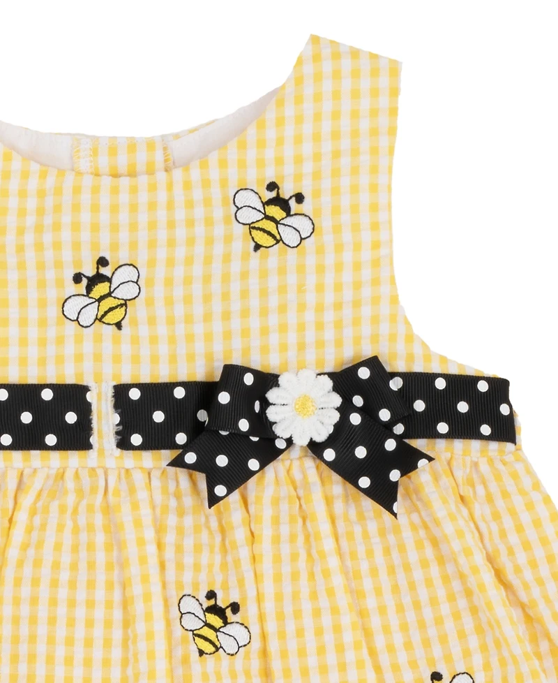 Rare Editions Baby Girls' Yellow Bee Schiffli Sleeveless Dress and Panty, 2-Piece Set