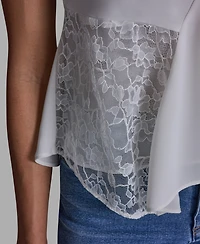 Bcbg Women's Crewneck Flutter-Sleeve Asymmetrical Lace Top
