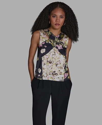 Bcbg Women's V-Neck Sleeveless Mix Print Top