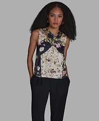 Bcbg Women's V-Neck Sleeveless Mix Print Top