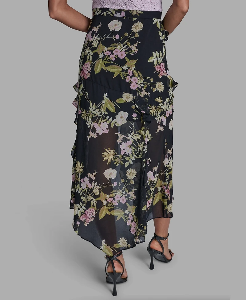 Bcbg Women's Side Zipper Printed Ruffle Maxi Skirt