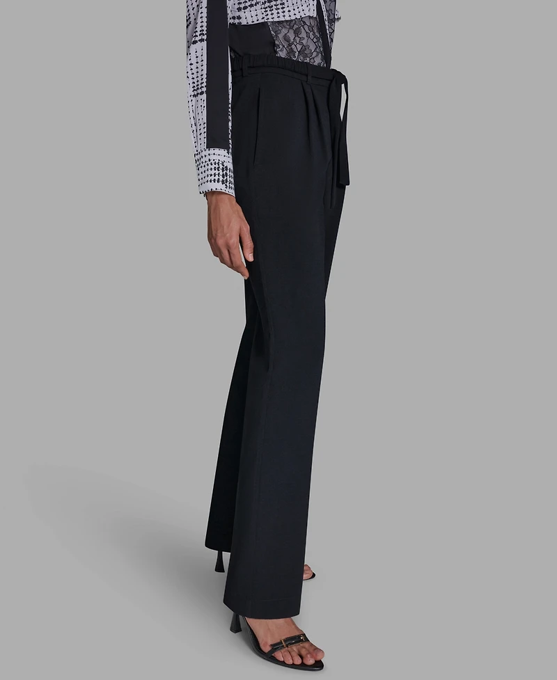 Bcbg Women's Mid-Rise Tie-Waist Pleated Straight Leg Pants