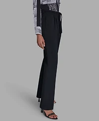Bcbg Women's Mid-Rise Tie-Waist Pleated Straight Leg Pants