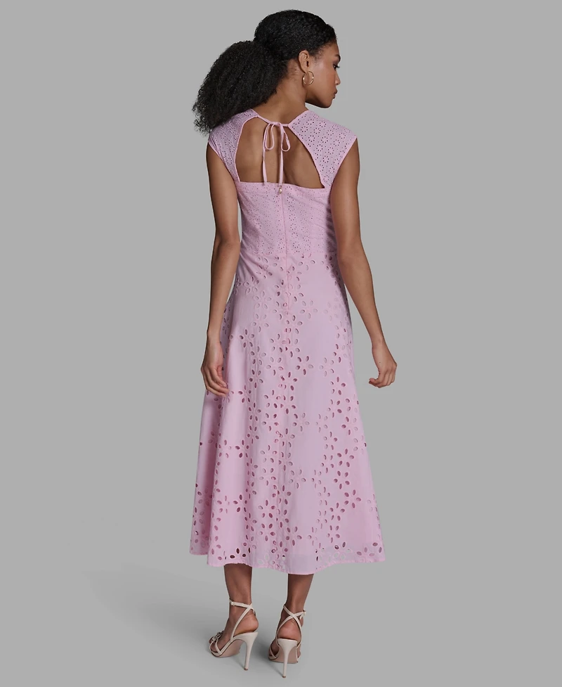 Bcbg Women's Sweetheart Neck Keyhole Eyelet Maxi Dress