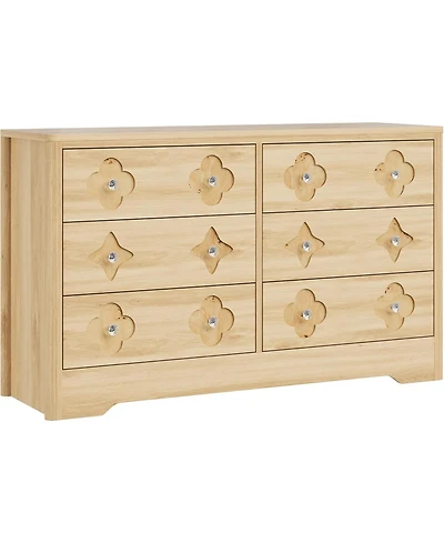 gaomon Rattan 6-Drawer Dresser for Bedroom, 47" Wide Wooden Chest with Large Storage, Beige