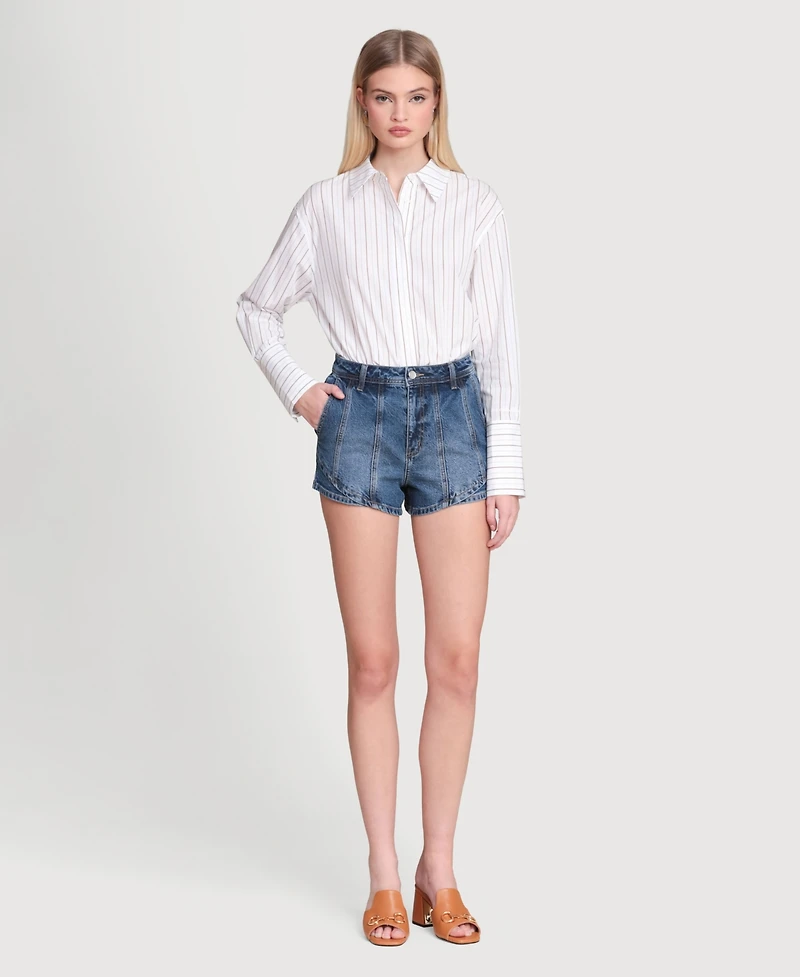 Avec Les Filles Women's High-Low Rise Denim Shorts