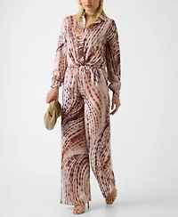 Guess Womens Longs Sleeve Jun Tie Front Printed Shirt Ines Wide Leg Jogger