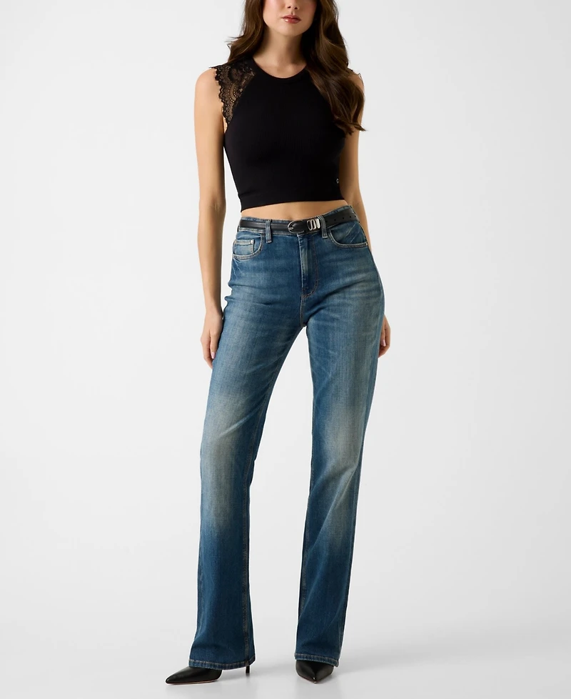 Guess Juniors' Millie Seamless Lace Sweater Crewneck Top