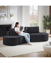 Streamdale Furniture 106.3" V-shaped modular sofa set in chenille fabric with pillows & ottomans