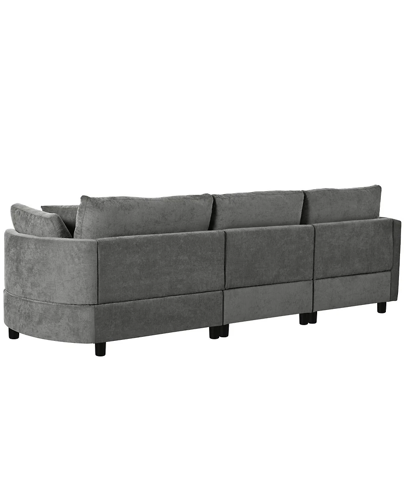 Streamdale Furniture 105" Chenille 3-Piece Sectional Sofa w/ Curved Chaise & 3 Pillows