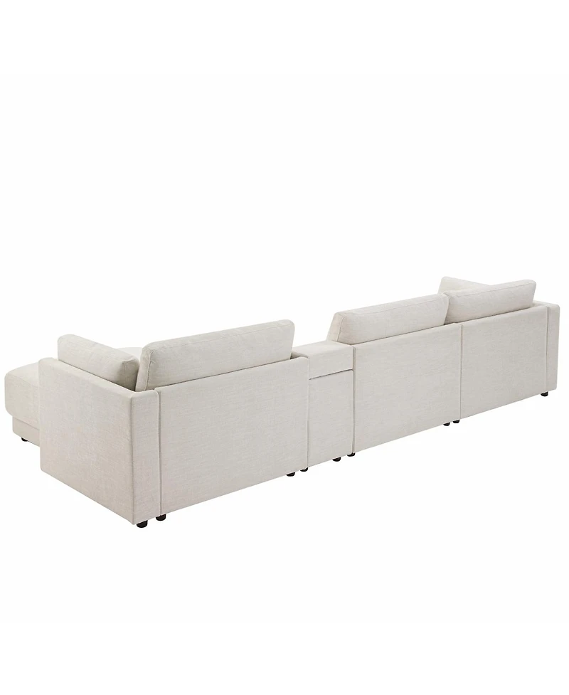 Streamdale Furniture L-Shaped Sectional Sofa with Storage Console, Charger, Ottoman, Wider Cushion