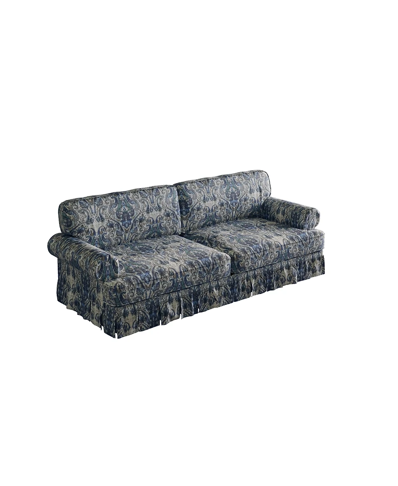 Streamdale Furniture 74" 3-Seater Cloud Couch, Oxford Fabric Sofa with Rolled Arms & Skirt, Blue Floral