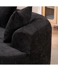 Streamdale Furniture Crescent-shaped, modern self-inflating two-seater sofa with deep cushions (Black chenille)